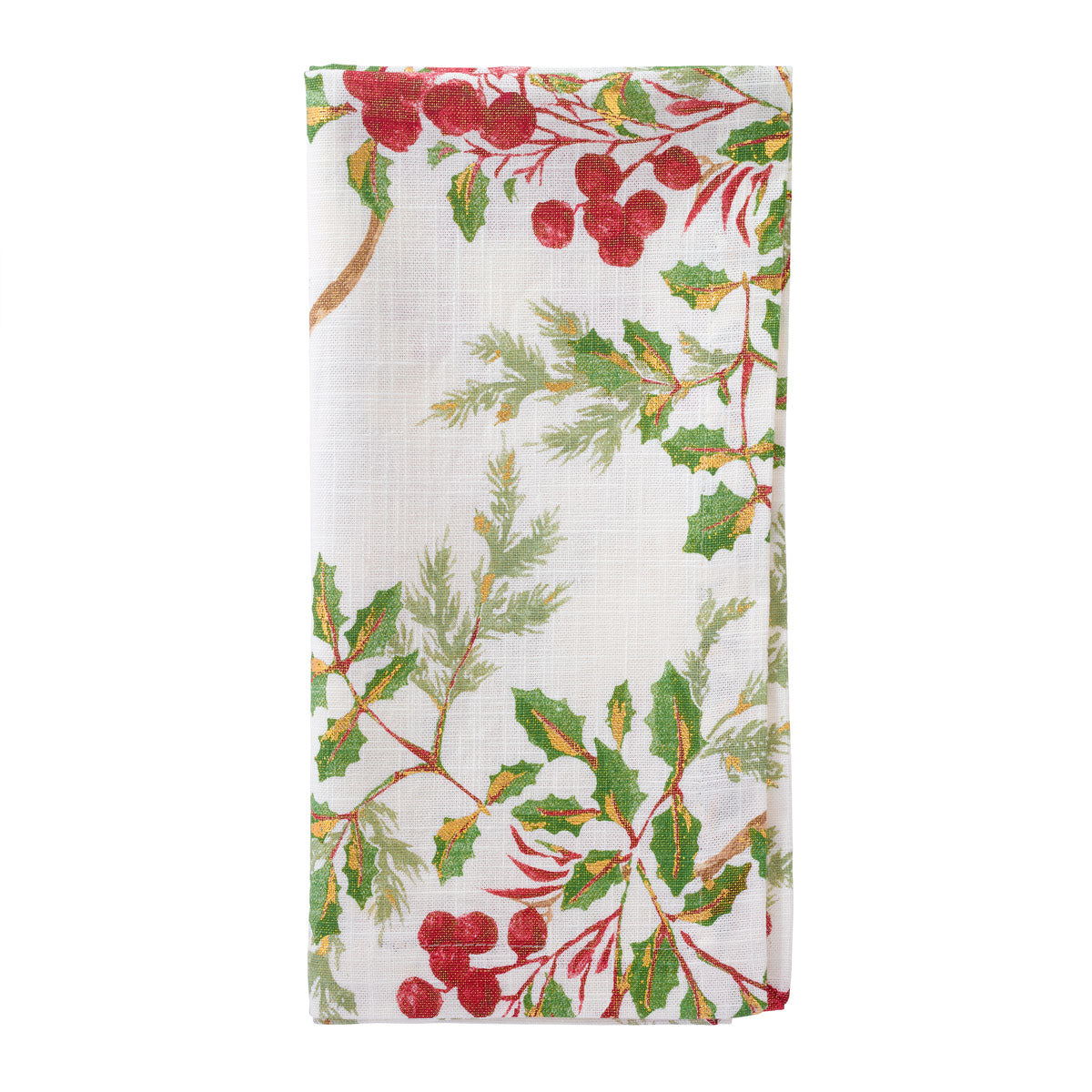 Holly Berry Metallic Gold Napkins, Runners, Tablecloths