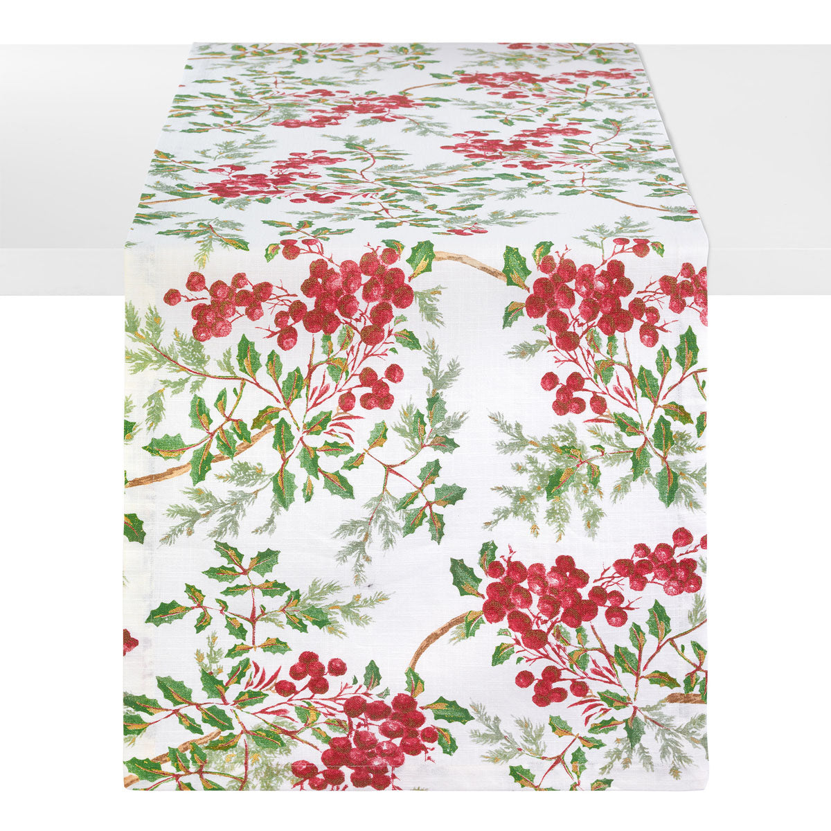 Holly Berry Metallic Gold Napkins, Runners, Tablecloths
