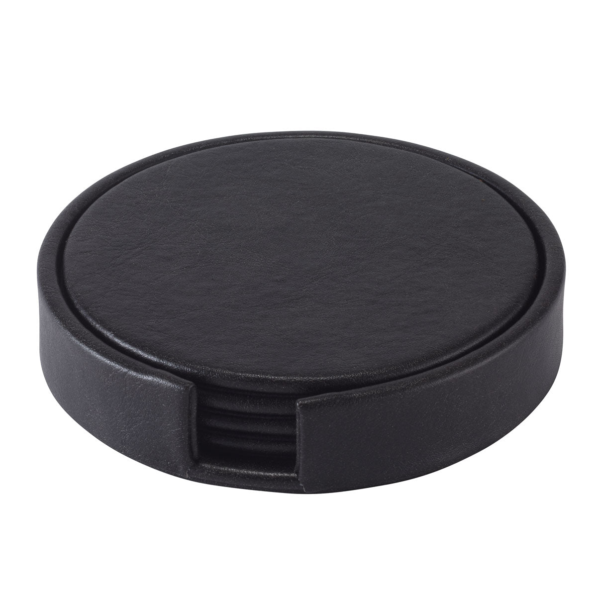 Tanner Round Vegan Leather Coasters with Holder