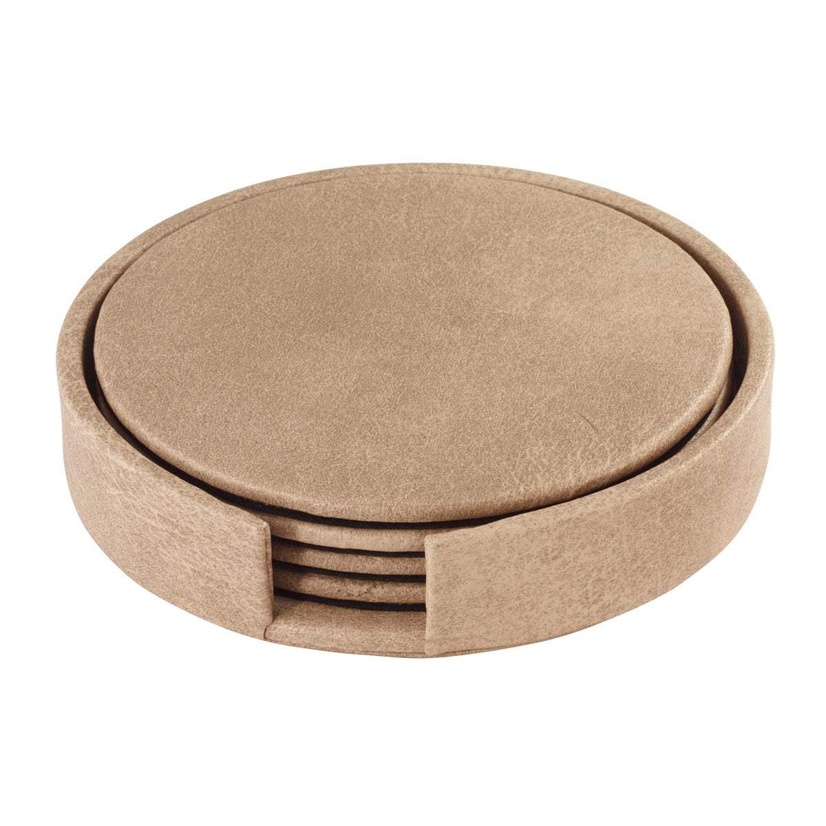 Tanner Round Vegan Leather Coasters with Holder
