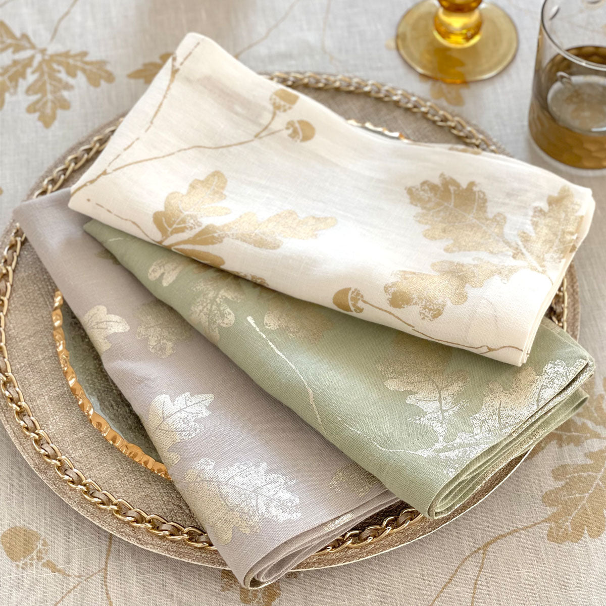 Bodrum Linens Link - Linen Napkins - Set of 4 - Gold Silver