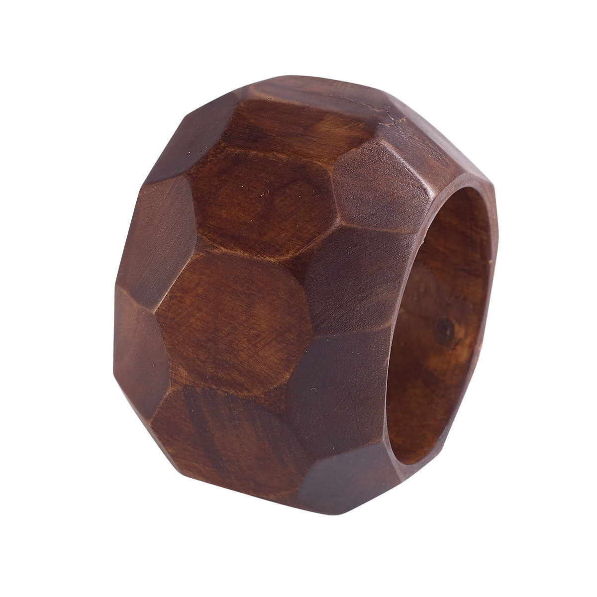 Faceted Wood Natural Napkin Ring