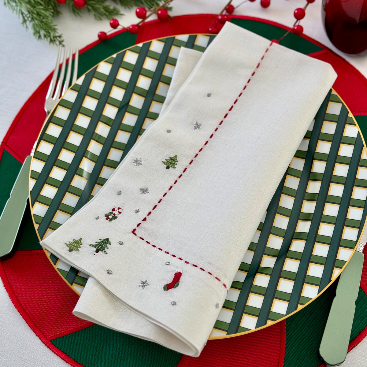 Jolly Days Embroidered Holiday Napkins