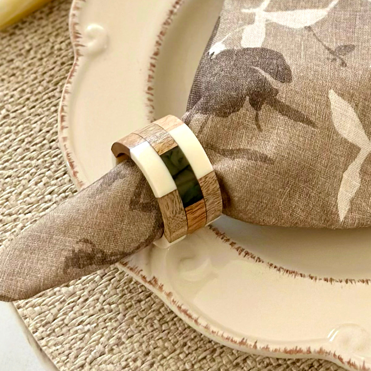 Patched Wood Natural Napkin Ring