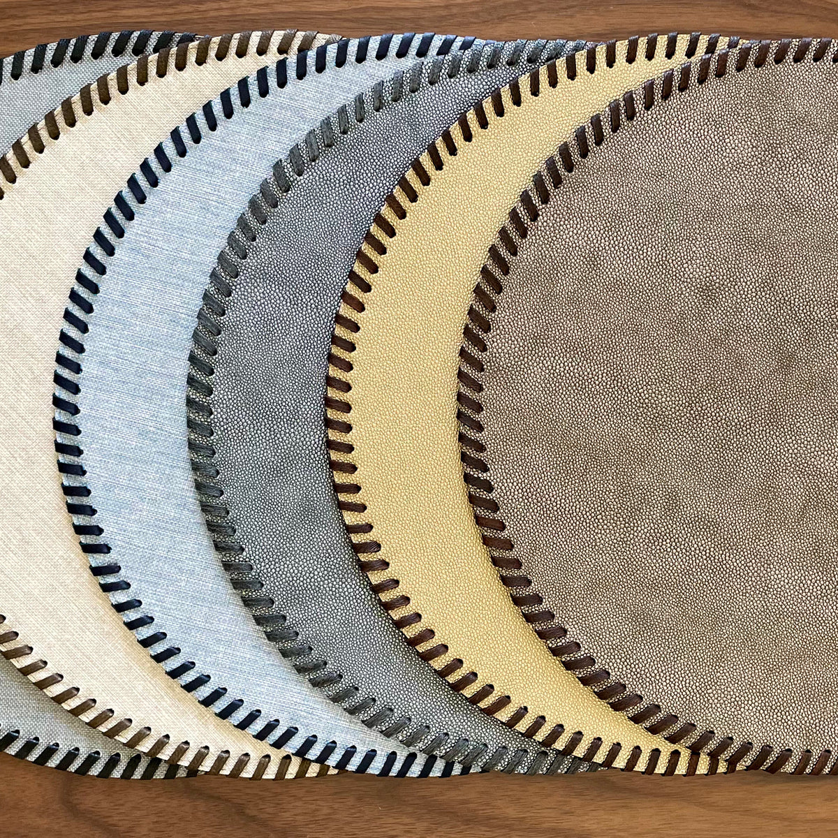 Whipstitch Round Vinyl Placemats with Leather Trim