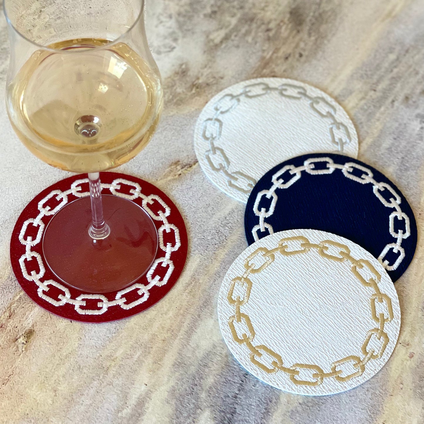 Chains Embroidered Nautical Round Coasters