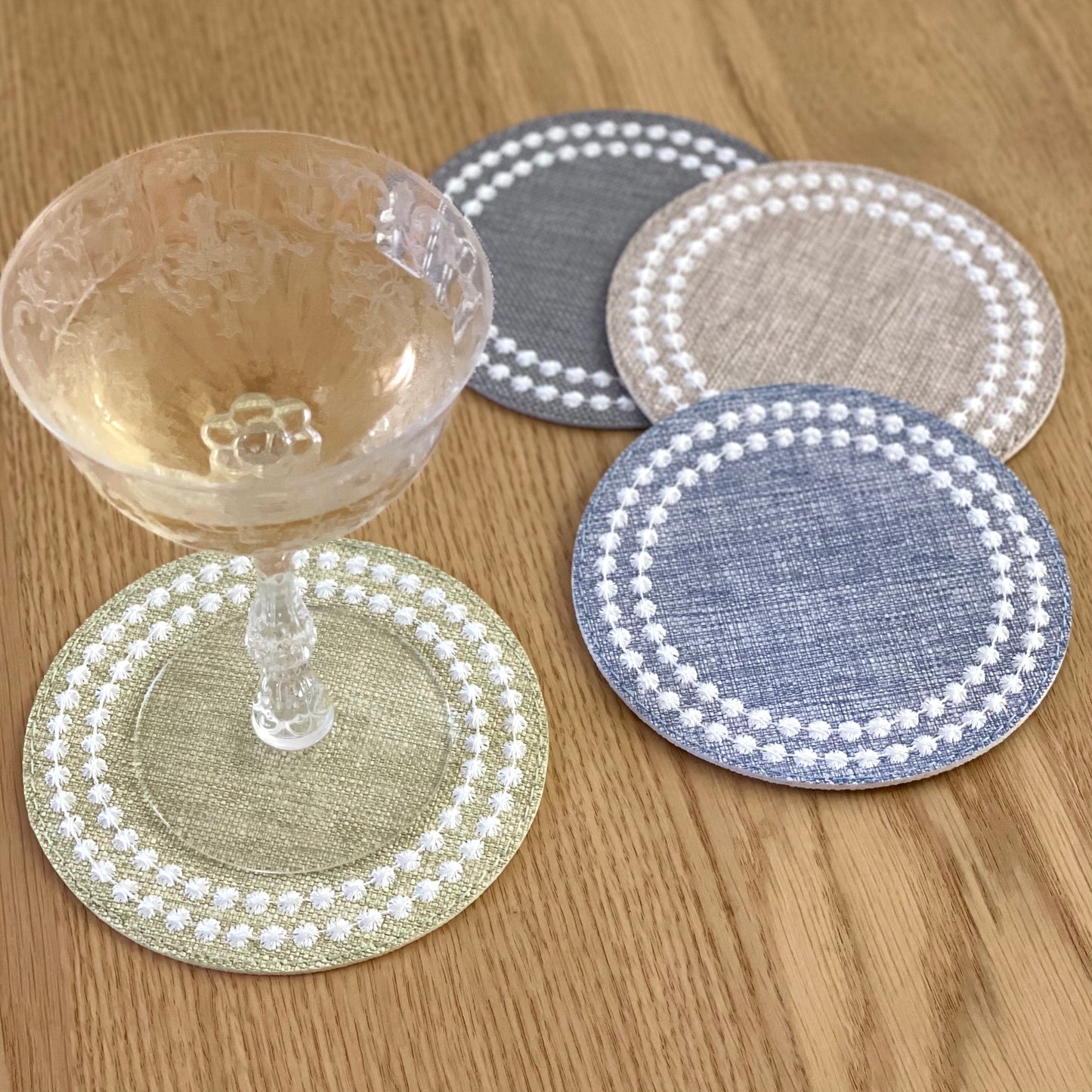 Pearls Embroidered Round Coasters