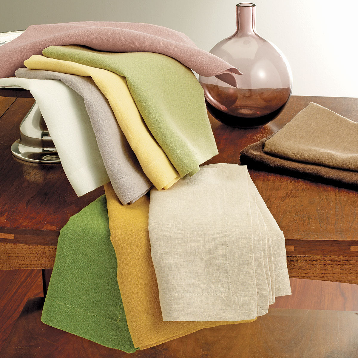 Stonewashed linen napkins in pastel and Fall colors