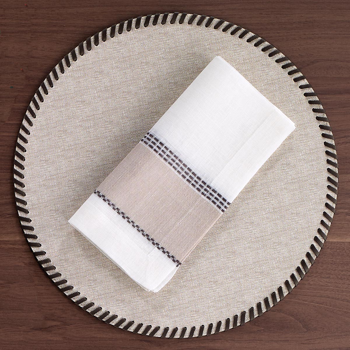 Whipstitch Round Vinyl Placemats with Leather Trim