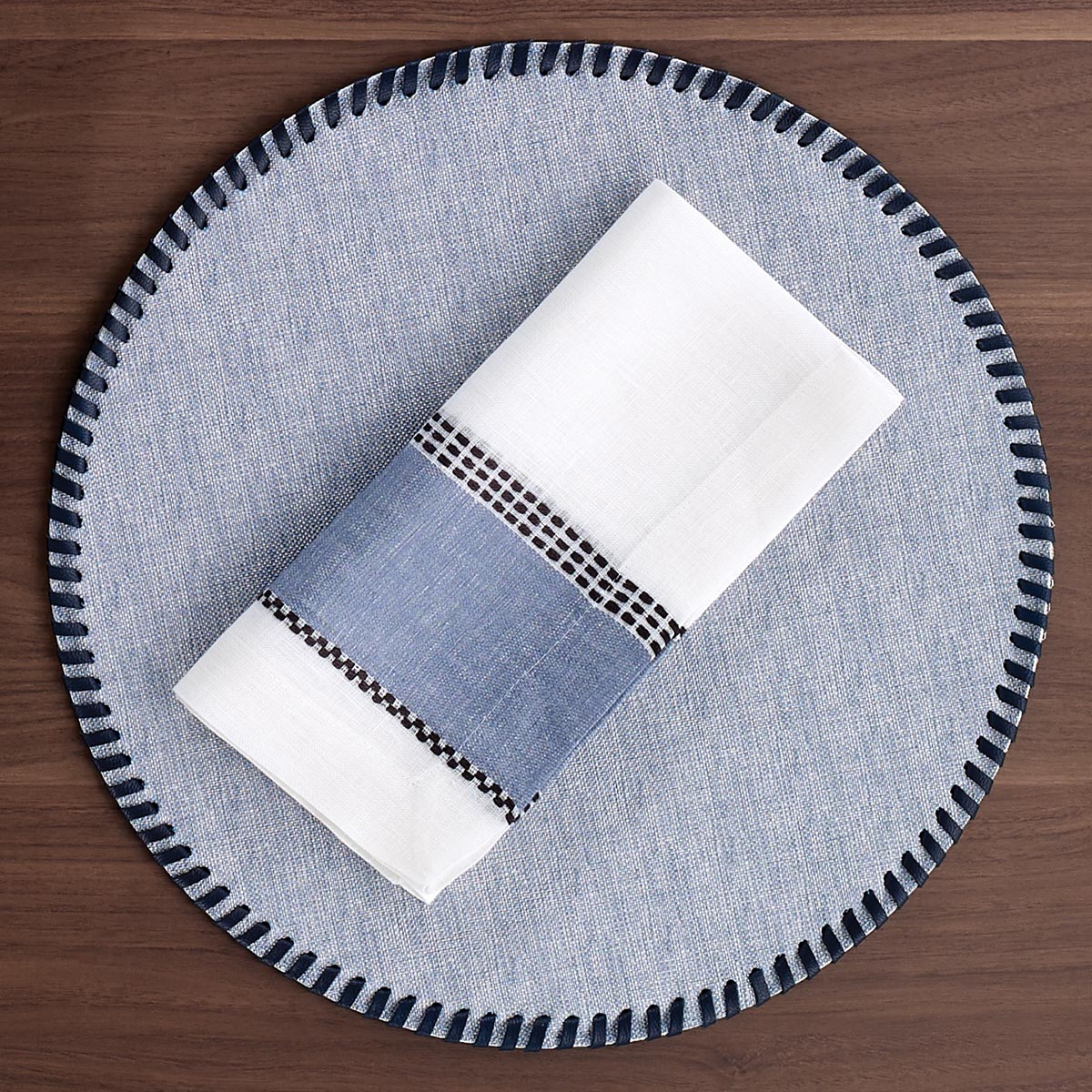 Whipstitch Round Vinyl Placemats with Leather Trim