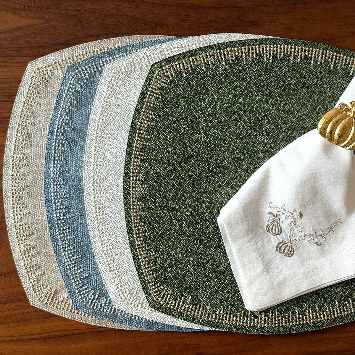 Blaze Square Elliptic Mats with Metallic Embroidery