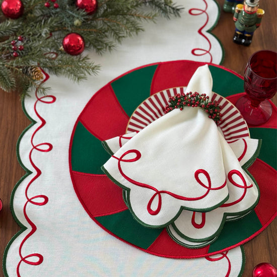 Candy Cane Embroidered Holiday Round Placemats