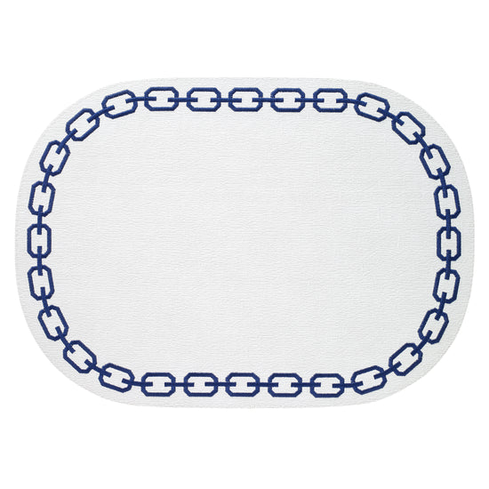 Chains White Navy Oval Placemats - Set of 10