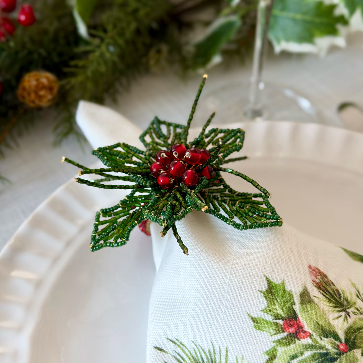 Evergreen Holly Holiday Napkin Ring