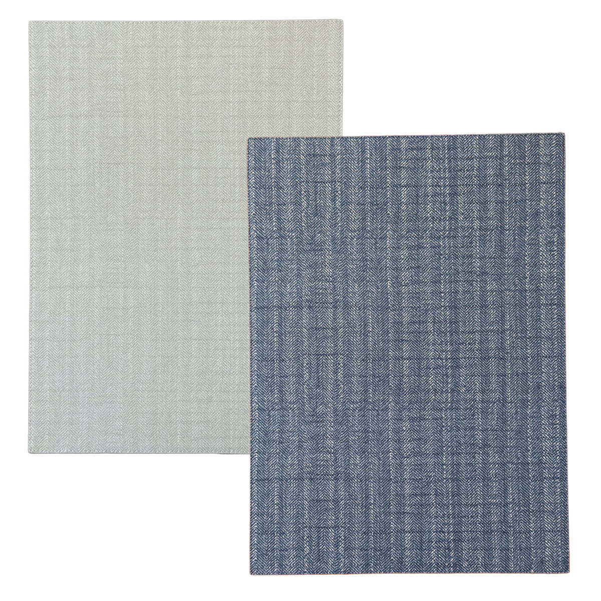Herringbone Navy Tan Reversible Placemats - Set of 12
