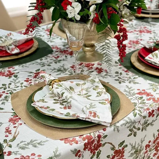 Holly Berry Metallic Gold Napkins, Runners, Tablecloths