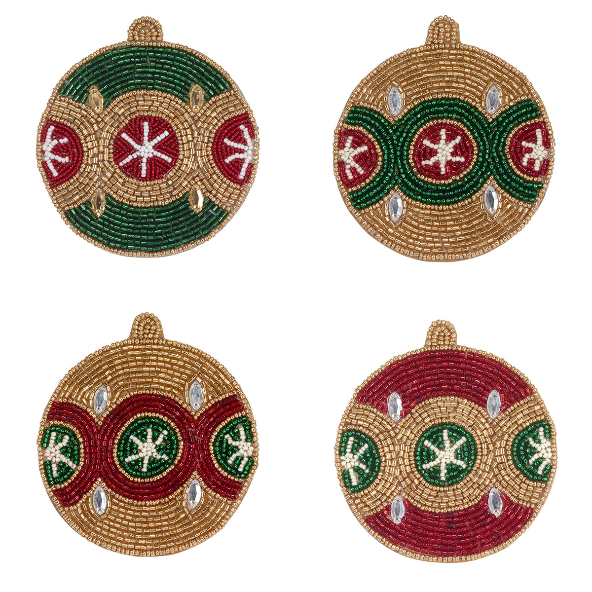 Holiday Ornaments Beaded Coasters (Set of 4)