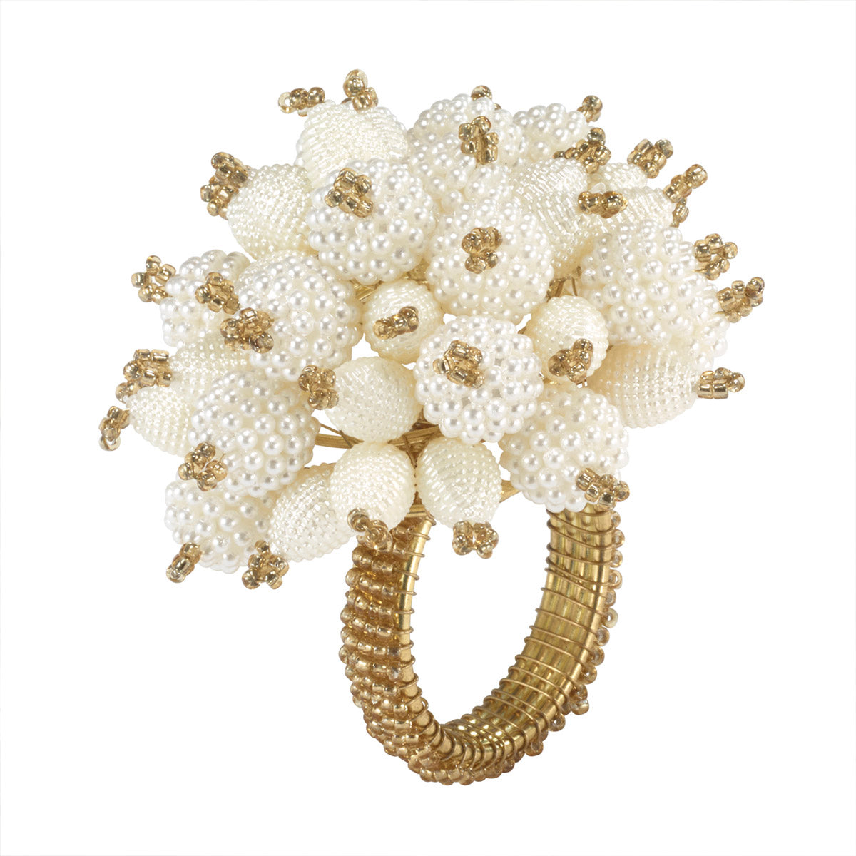 Pearl Cluster Gold Beaded Napkin Ring Set of 7