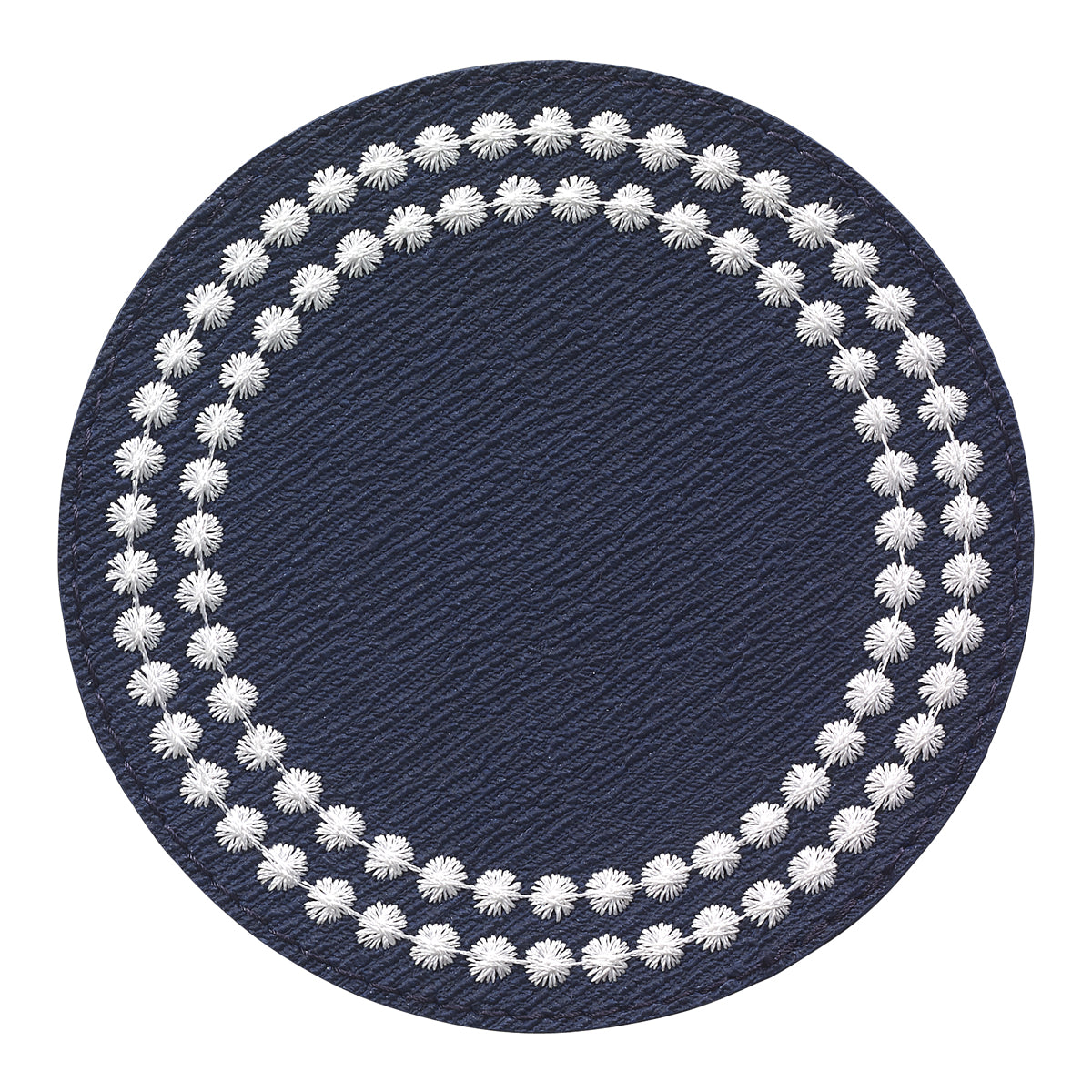 Pearls Embroidered Round Navy/White Coaster Set of 4