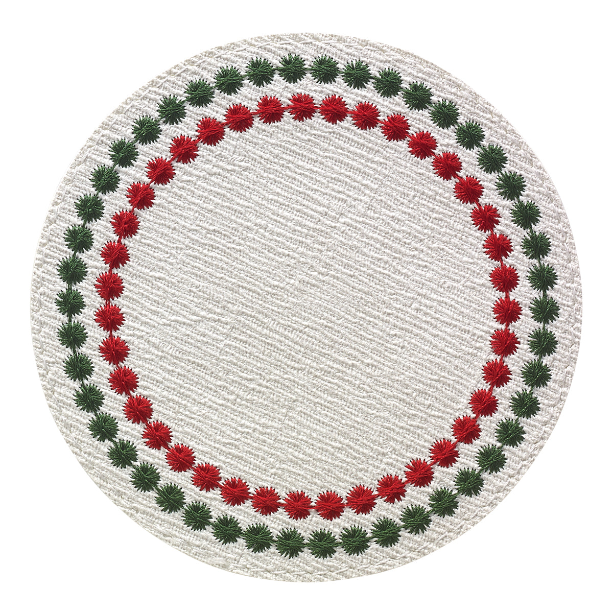 Pearls Embroidered Round Antique White/Red Green Coaster Set of 8