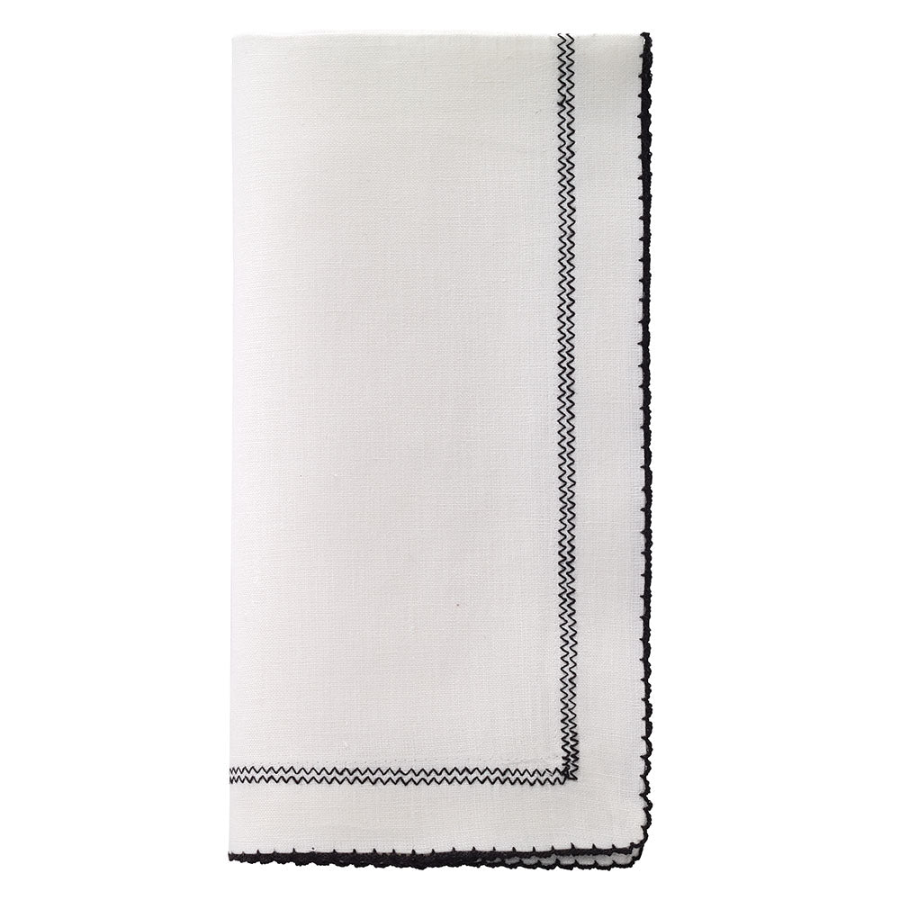 Picot White Black Napkins - Set of 2