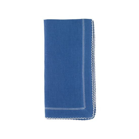 Picot Periwinkle White Napkins - Set of 8