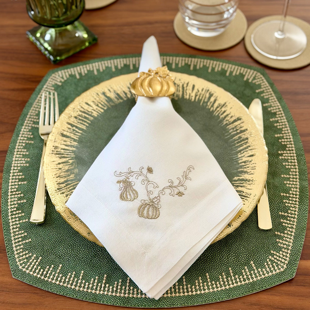 Pumpkin Filigree Metallic Embroidered Napkins