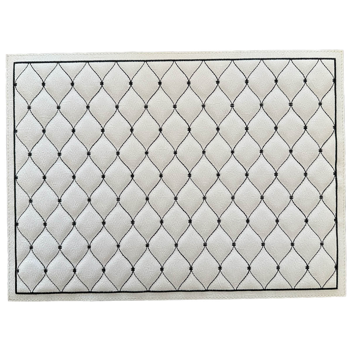 Quilted Diamond White/black rectangle Placemats - Set of 2