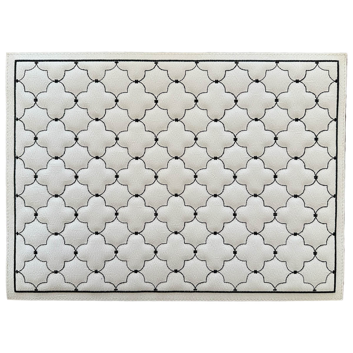 Quilted Flower White Black Rectangle Placemats - Set of 2