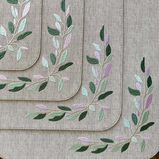 Veranda Beige Placemats w/bright colored leaves - Set of 8