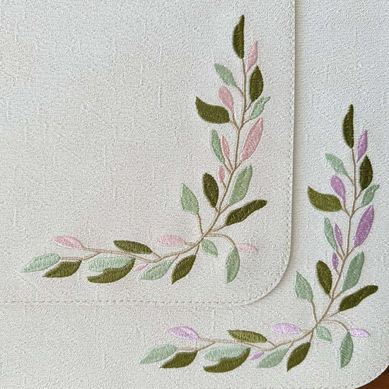 Veranda White Placemats w/soft colored leaves - Set of 2