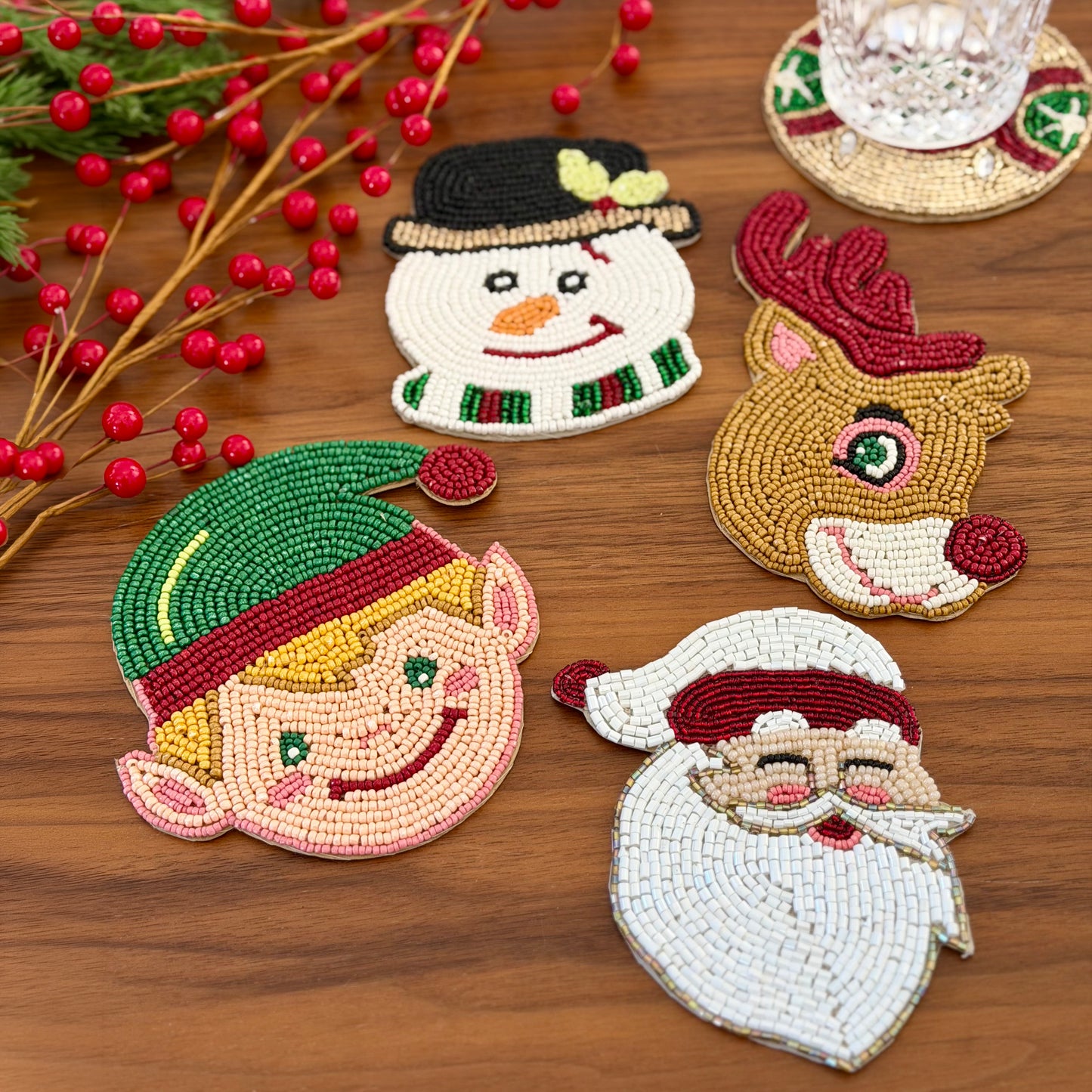 Yuletide Tales Beaded Coasters (Set of 4)