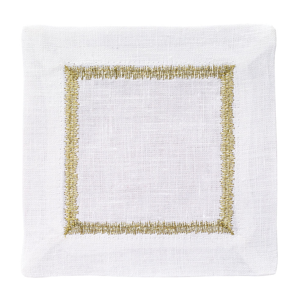 Flame White & Gold Cocktail Napkin - Set of 2
